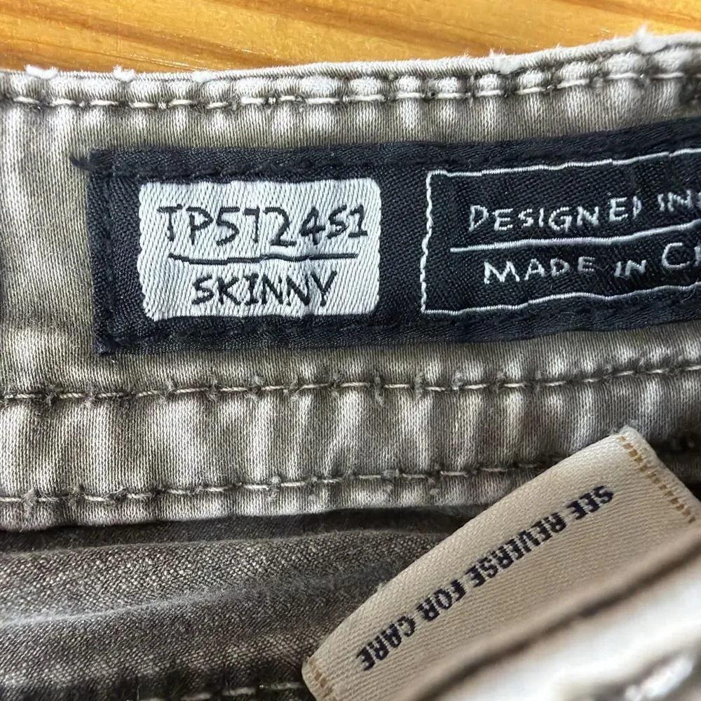Miss me womens skinny olive moto jeans with embroidery size 29